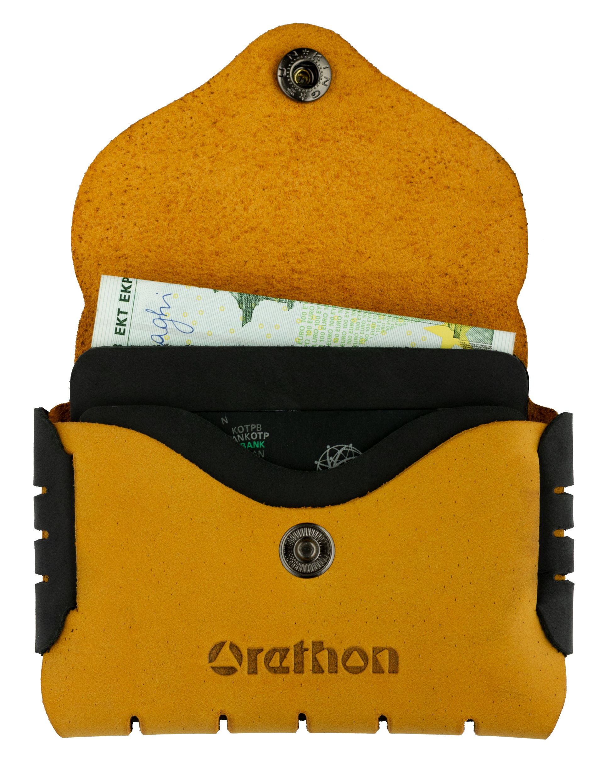 Yellow Handmade Leather Minimalist Snap Wallet