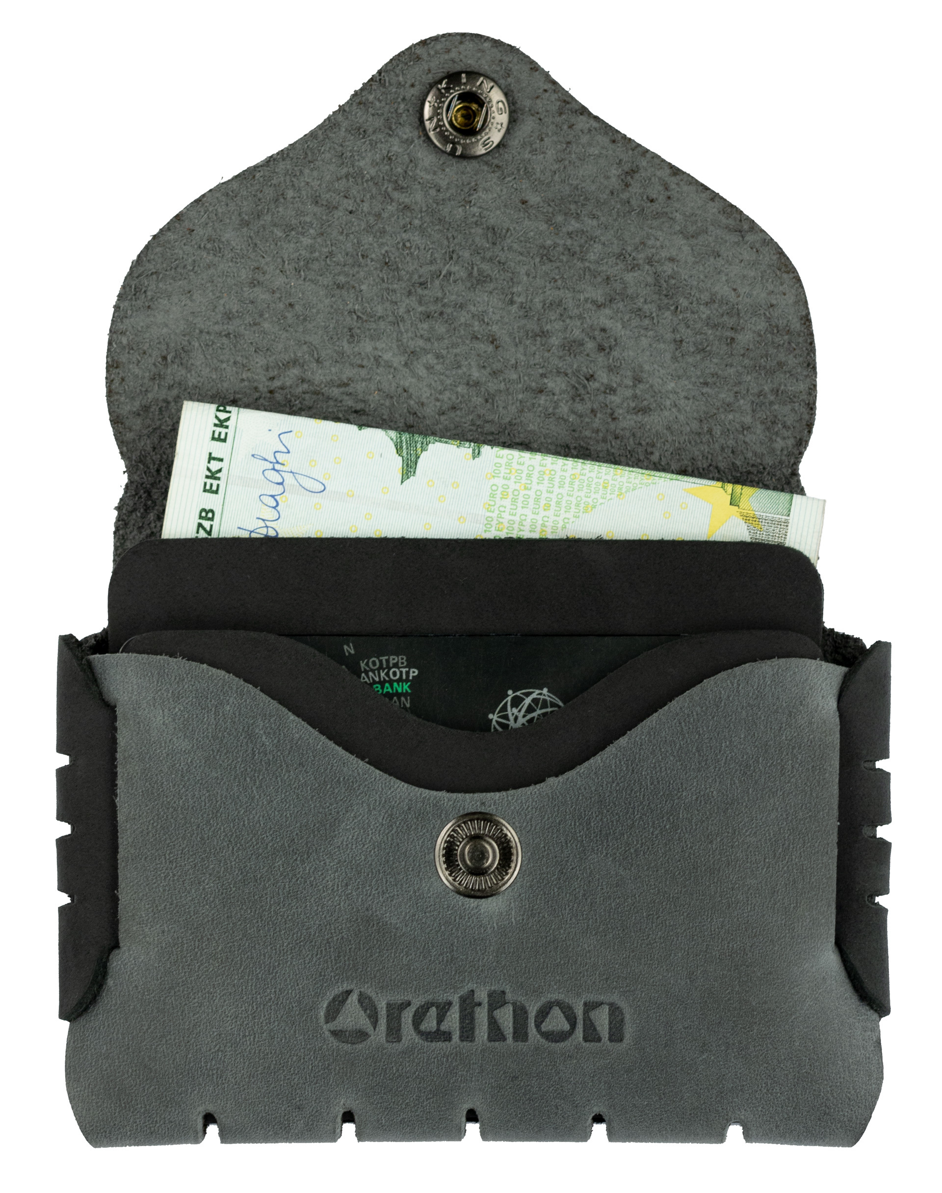 Grey Handmade Leather Minimalist Snap Wallet