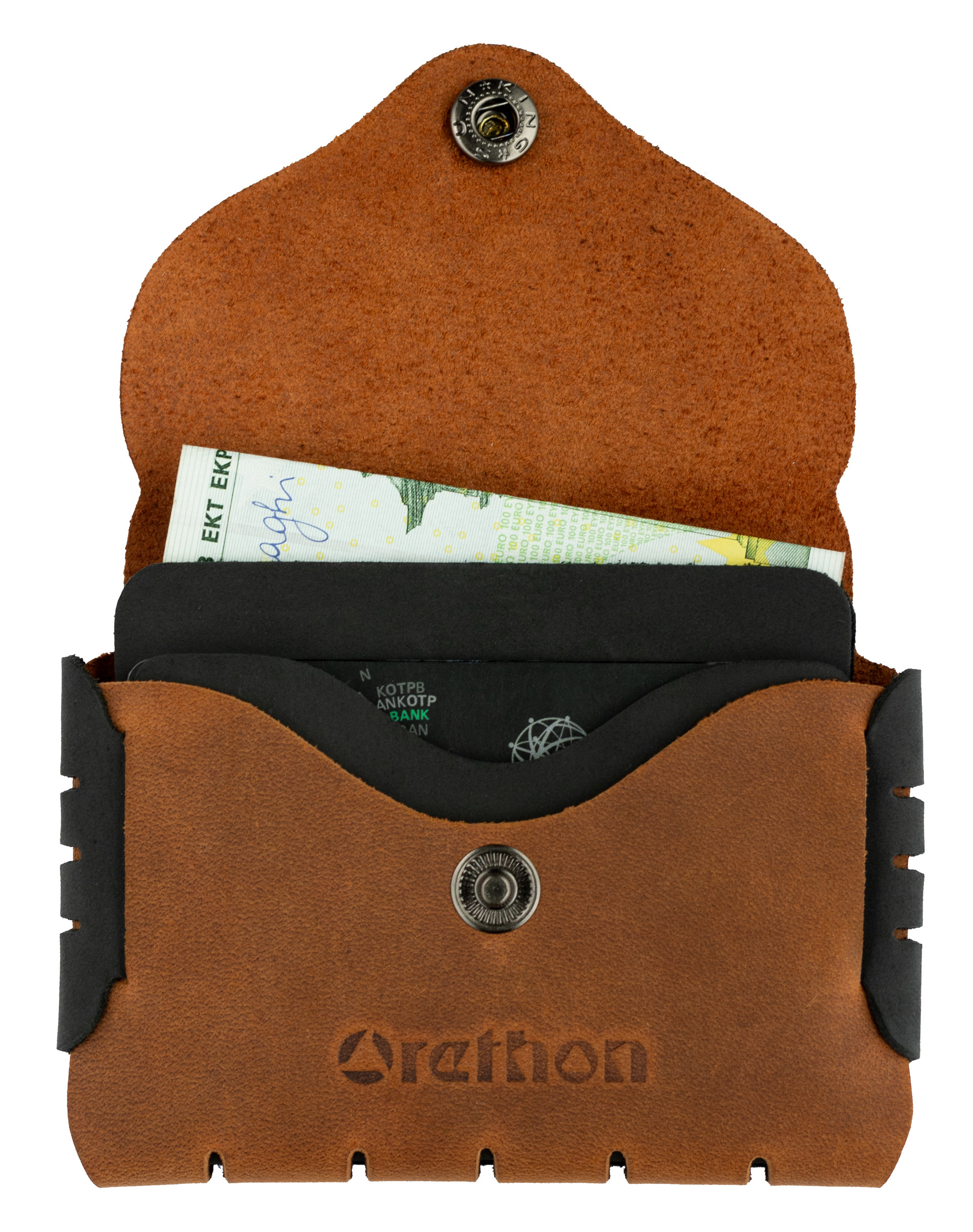 Cognac Handmade Leather Minimalist Snap Wallet